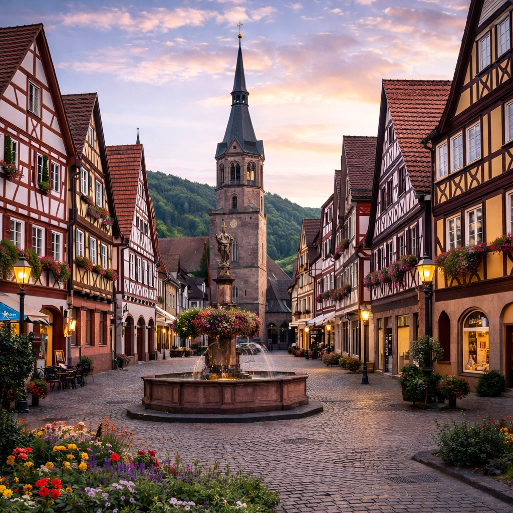 Mosbach Marktplatz mit historischen Fachwerkhäusern – Kreisstadt im Neckar-Odenwald-Kreis